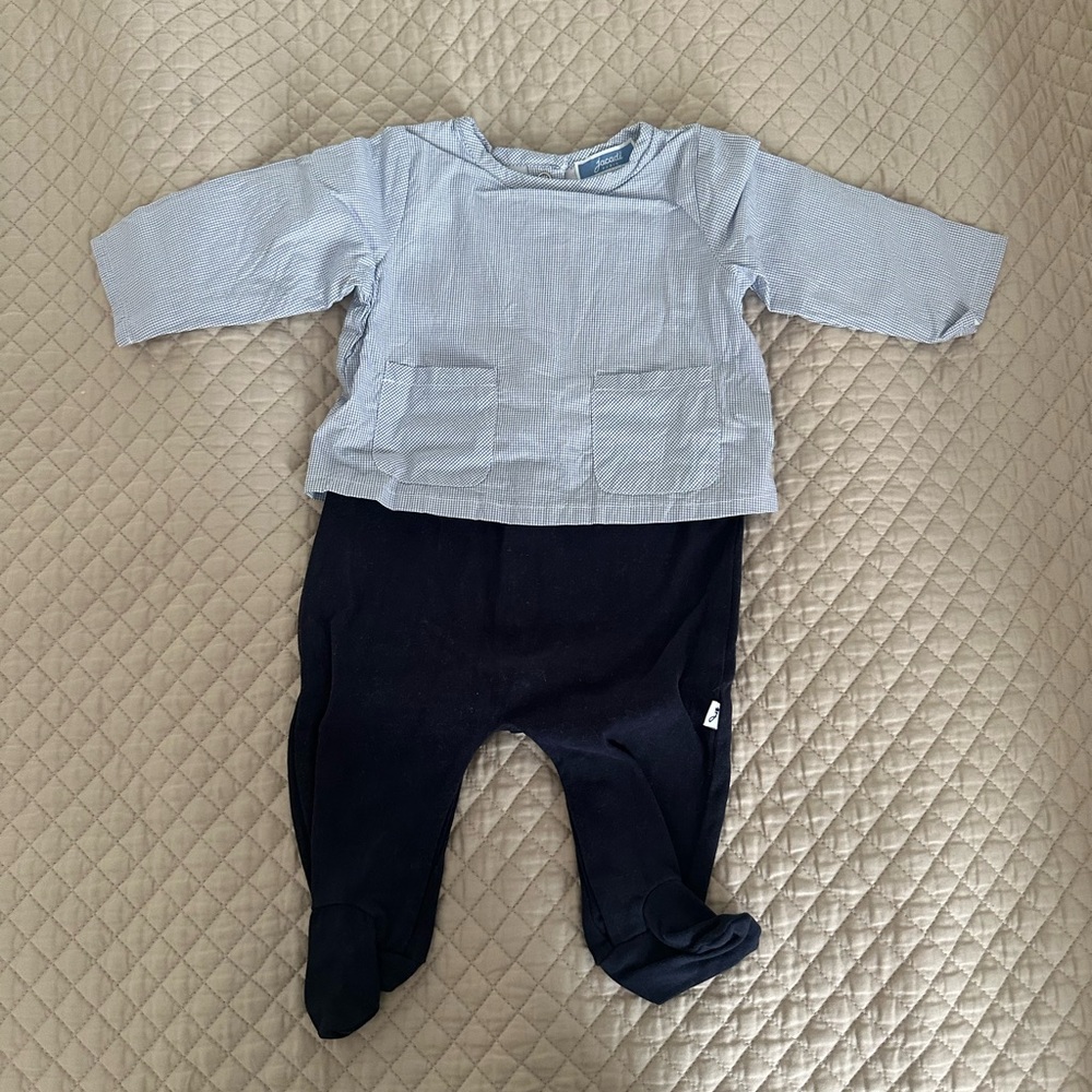 Jacadi unisex baby navy blue onesie snap outfit 3m